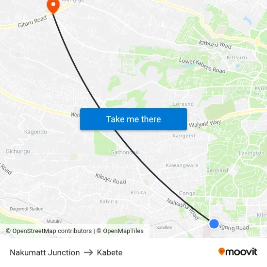 Nakumatt Junction to Kabete map