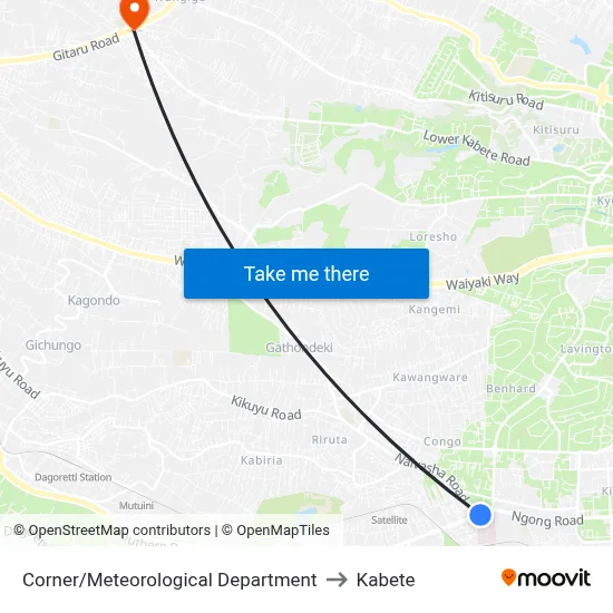 Corner/Meteorological Department to Kabete map