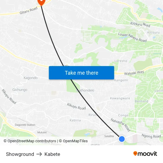 Showground to Kabete map