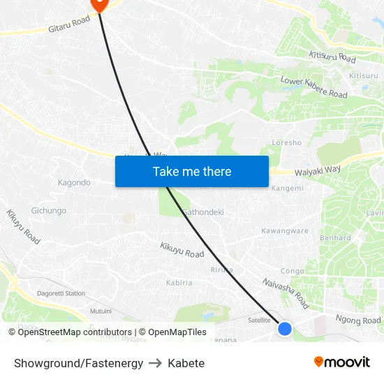 Showground/Fastenergy to Kabete map
