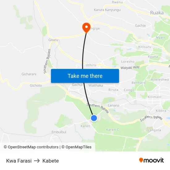 Kwa Farasi to Kabete map
