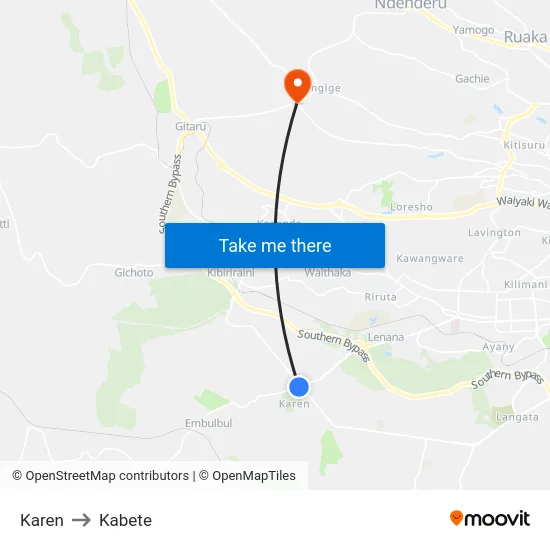 Karen to Kabete map
