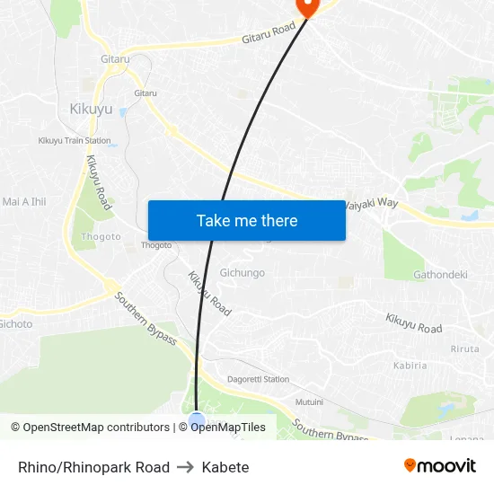 Rhino/Rhinopark Road to Kabete map