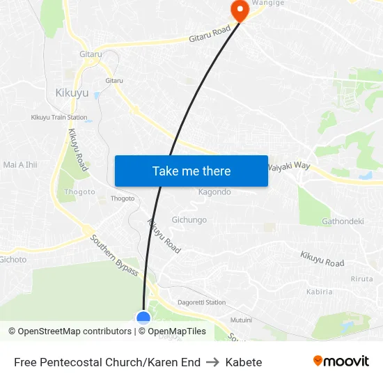 Free Pentecostal Church/Karen End to Kabete map