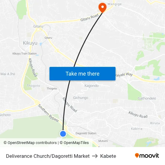 Deliverance Church/Dagoretti Market to Kabete map