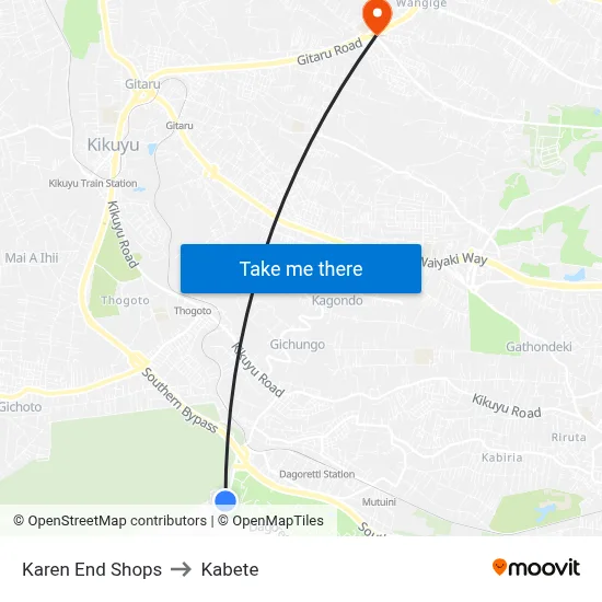 Karen End Shops to Kabete map