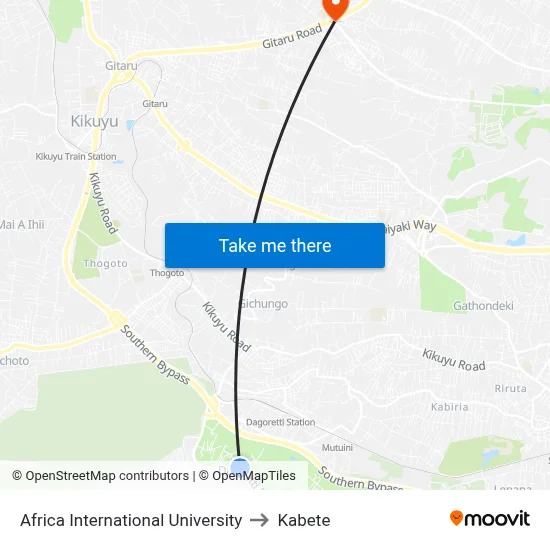Africa International University to Kabete map
