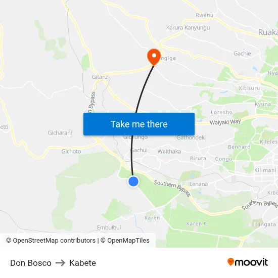 Don Bosco to Kabete map