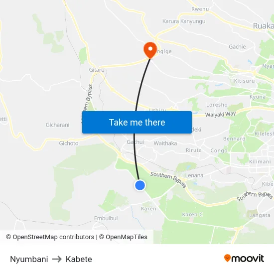 Nyumbani to Kabete map