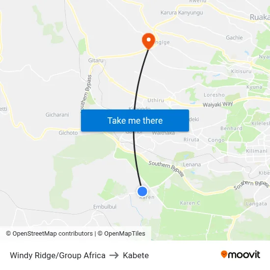 Windy Ridge/Group Africa to Kabete map
