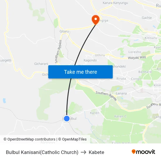 Bulbul Kanisani(Catholic Church) to Kabete map