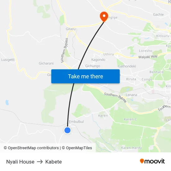 Nyali House to Kabete map
