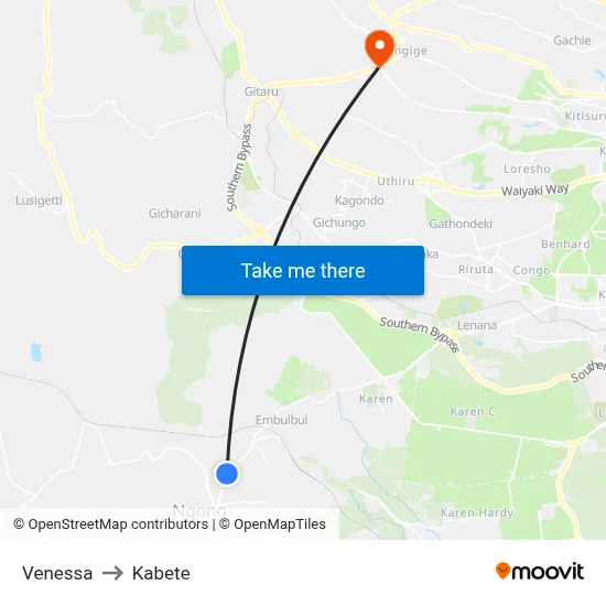 Venessa to Kabete map