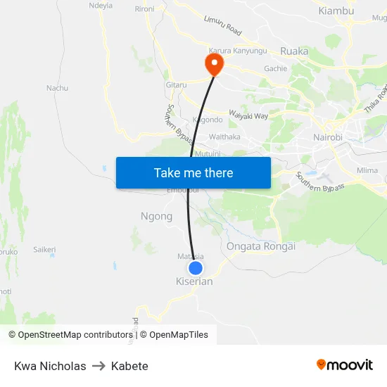 Kwa Nicholas to Kabete map