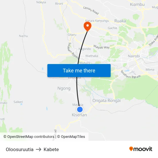 Oloosuruutia to Kabete map