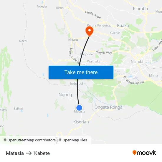 Matasia to Kabete map