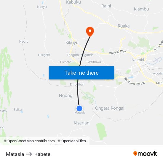 Matasia to Kabete map