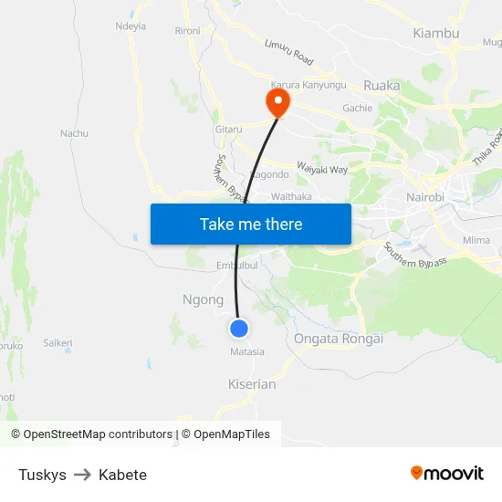 Tuskys to Kabete map