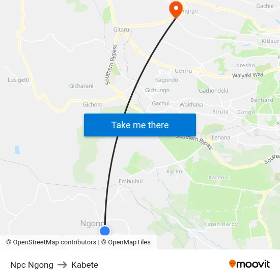 Npc Ngong to Kabete map