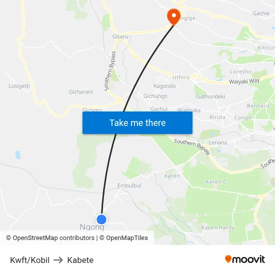 Kwft/Kobil to Kabete map