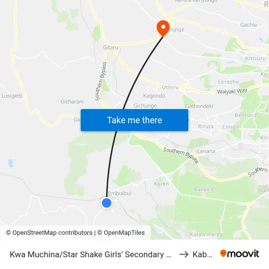 Kwa Muchina/Star Shake Girls' Secondary School to Kabete map