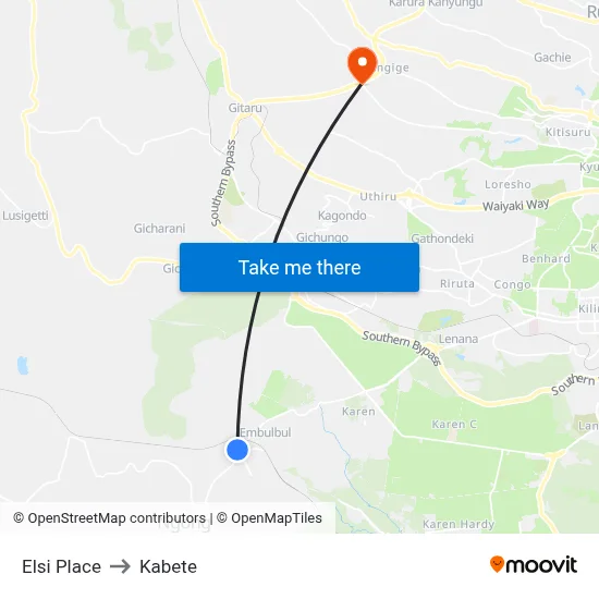 Elsi Place to Kabete map