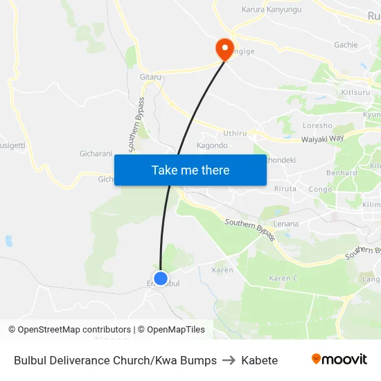 Bulbul Deliverance Church/Kwa Bumps to Kabete map