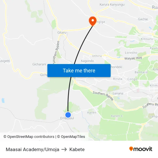 Maasai Academy/Umoja to Kabete map