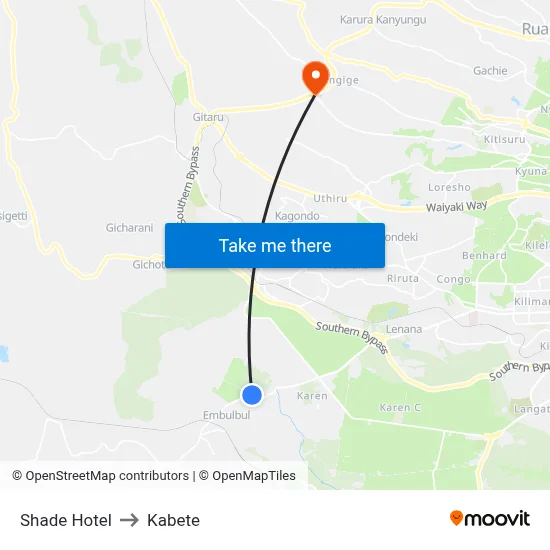 Shade Hotel to Kabete map