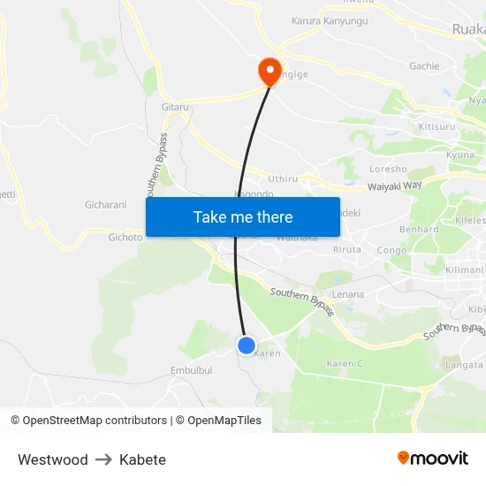 Westwood to Kabete map