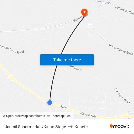 Jacmil Supermarket/Kinoo Stage to Kabete map