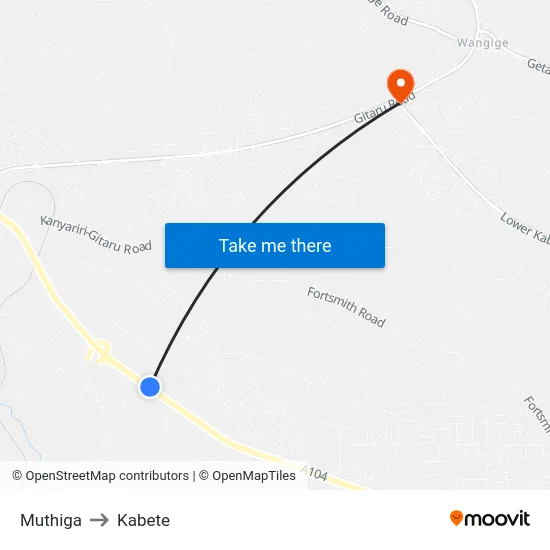 Muthiga to Kabete map