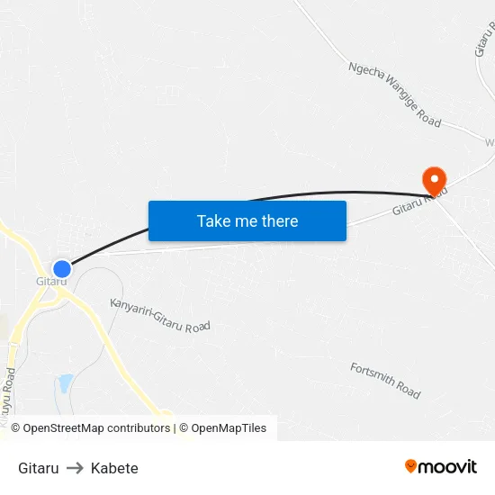 Gitaru to Kabete map