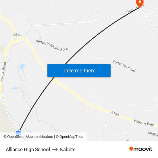 Alliance High School to Kabete map