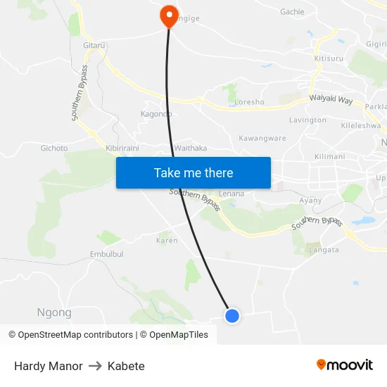 Hardy Manor to Kabete map