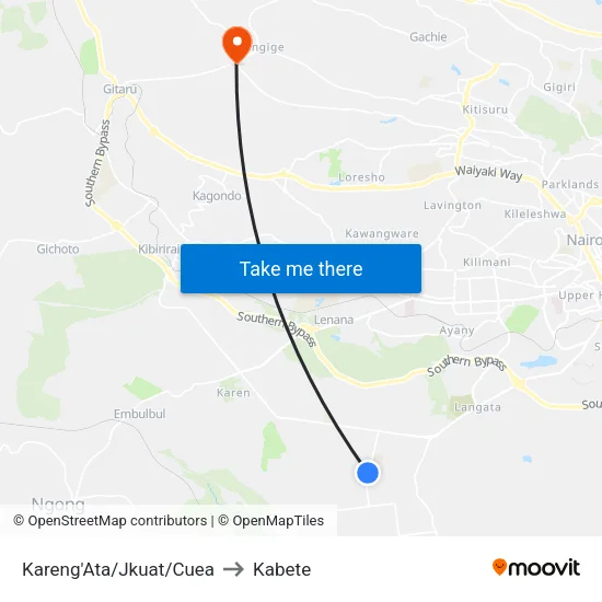 Kareng'Ata/Jkuat/Cuea to Kabete map