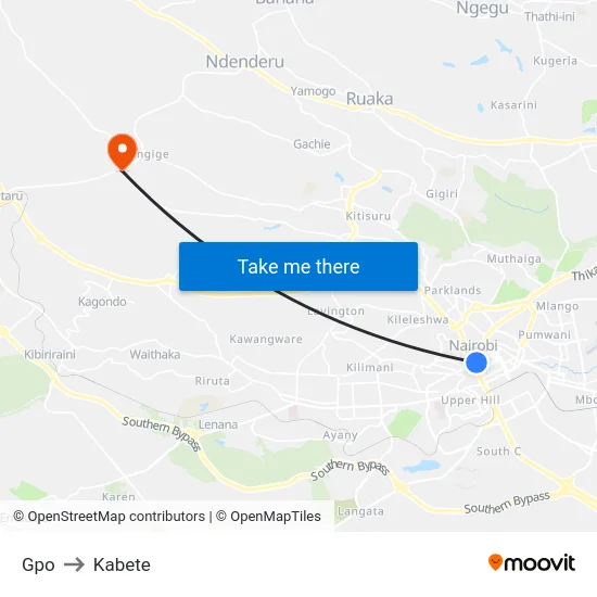 Gpo to Kabete map