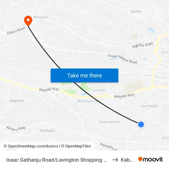Isaac Gathanju Road/Lavington Shopping Centre to Kabete map