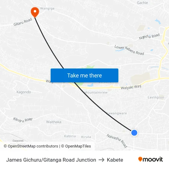 James Gichuru/Gitanga Road Junction to Kabete map