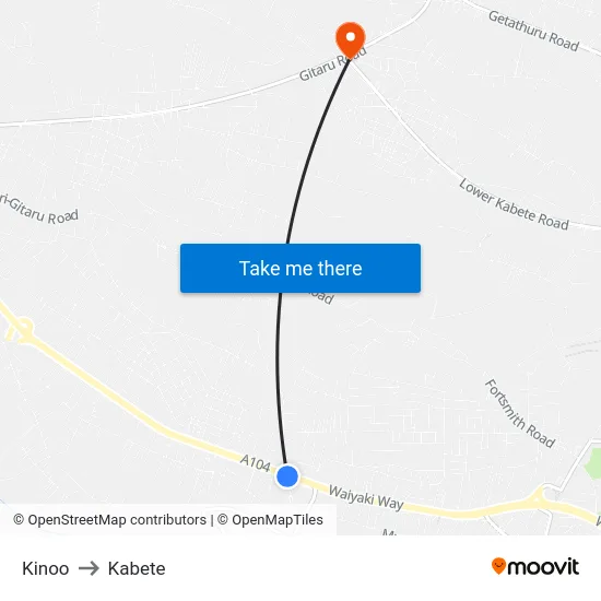 Kinoo to Kabete map