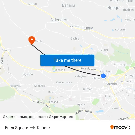 Eden Square to Kabete map