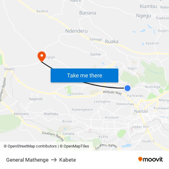 General Mathenge to Kabete map