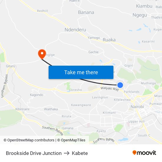 Brookside Drive Junction to Kabete map