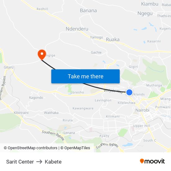 Sarit Center to Kabete map