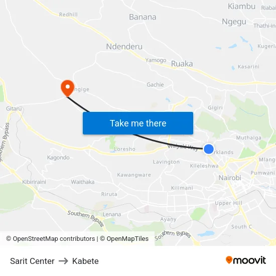 Sarit Center to Kabete map