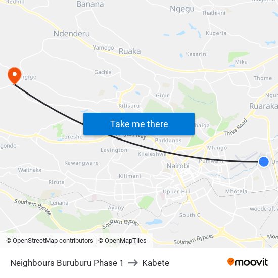 Neighbours Buruburu Phase 1 to Kabete map