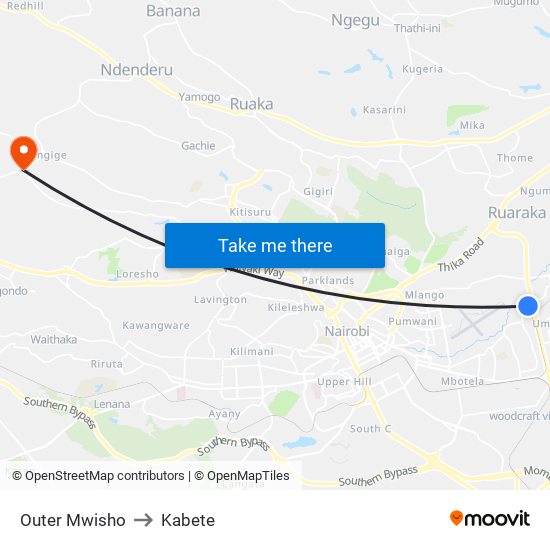 Outer Mwisho to Kabete map