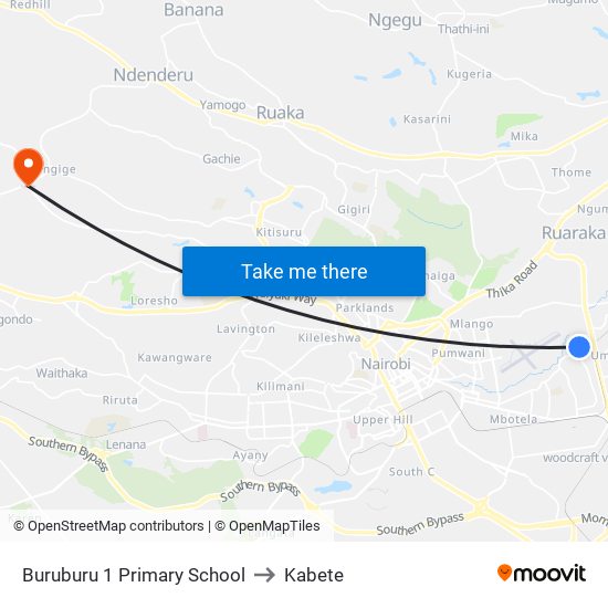 Buruburu 1 Primary School to Kabete map