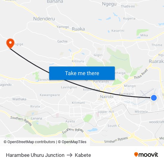 Harambee Uhuru Junction to Kabete map