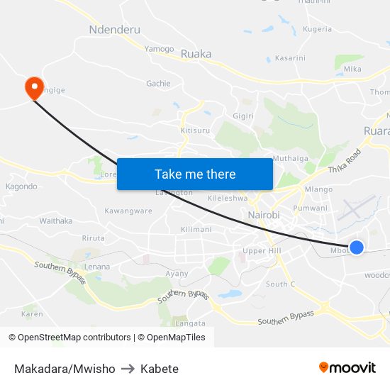 Makadara/Mwisho to Kabete map